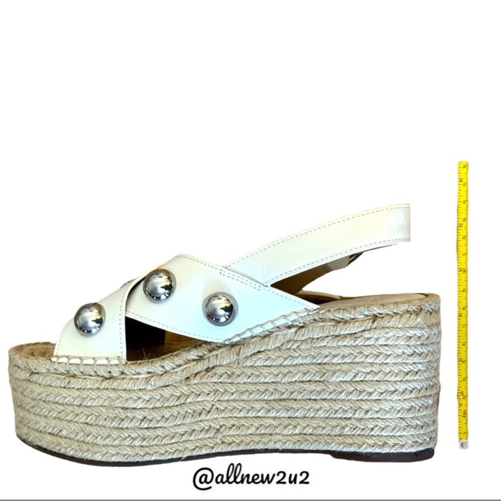 Marc Fisher Rella Leather Silver Ball Studded Espadrille Wedge - Picture 5 of 13